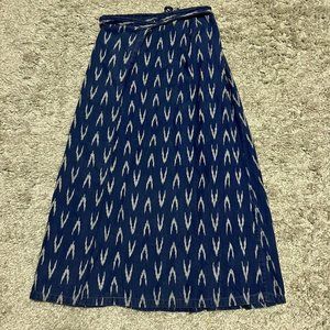 Fabindia Blue Chambray White 100% Cotton India Made Authentic Wrap Midi Skirt Sm